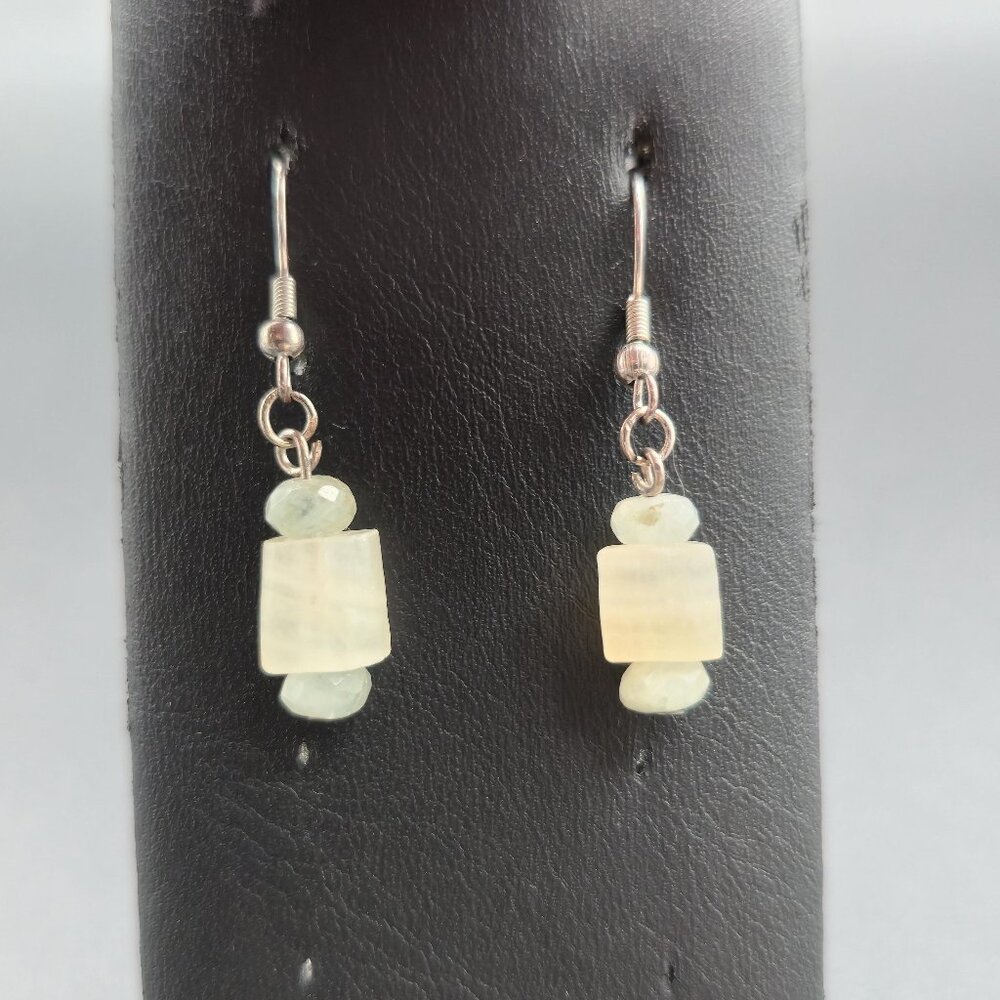 Silver Plated And Copper Light Quartz Stone Dagle Earrings A6480